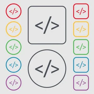 Code sign icon. Programming language symbol. Symbols on the Round and square but 스톡 일러스트