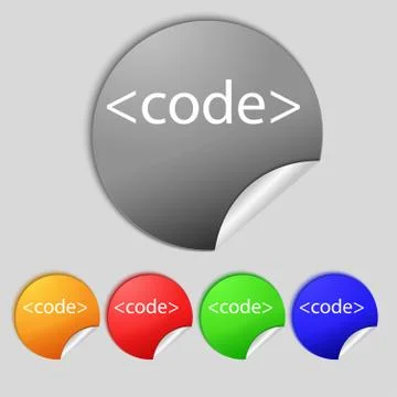 Code sign icon. Programming language symbol. Set of colored buttons. Stock Illustration