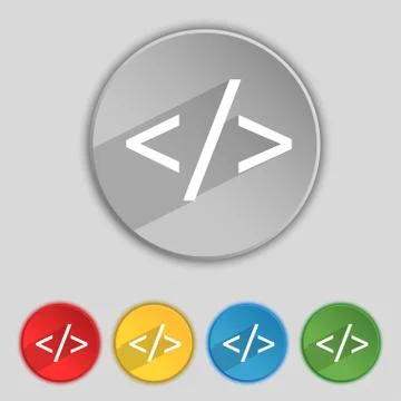 Code sign icon. Programming language symbol. Set of colored buttons. Stock Illustration