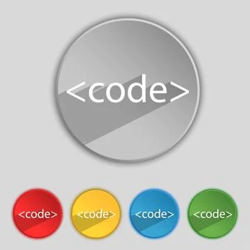 Code sign icon. Programming language symbol. Set of colored buttons. Stockillustratie