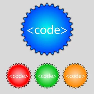 Code sign icon. Programming language symbol. Set of colored buttons. Stock Illustration