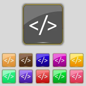 Code sign icon. Programming language symbol. Set of colored buttons. Stock Illustration