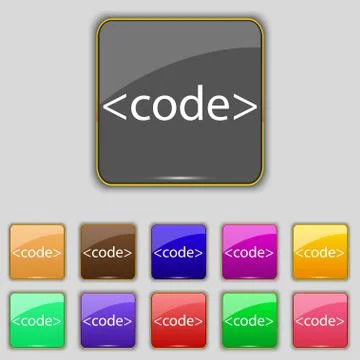 Code sign icon. Programming language symbol. Set of colored buttons. Stock Illustration