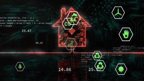 Code snippet switching and updating hexagon metrics around glowing circuit-board Stock Footage 314533171