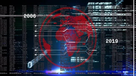 On code start digital globe pulsing and rotating while emitting data lines Stock Footage 312071951
