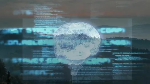At code streaming commencement, holographic brain appearing, rotating, Stock Footage 327708356