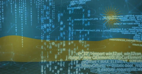 Code streams cascading across wavy band in digital grid, showing glowing text Stock Footage 309035997