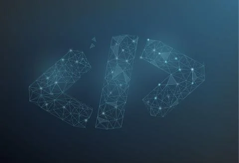 Code symbol in polygonal wireframe style. Concept of software development Stock Illustration