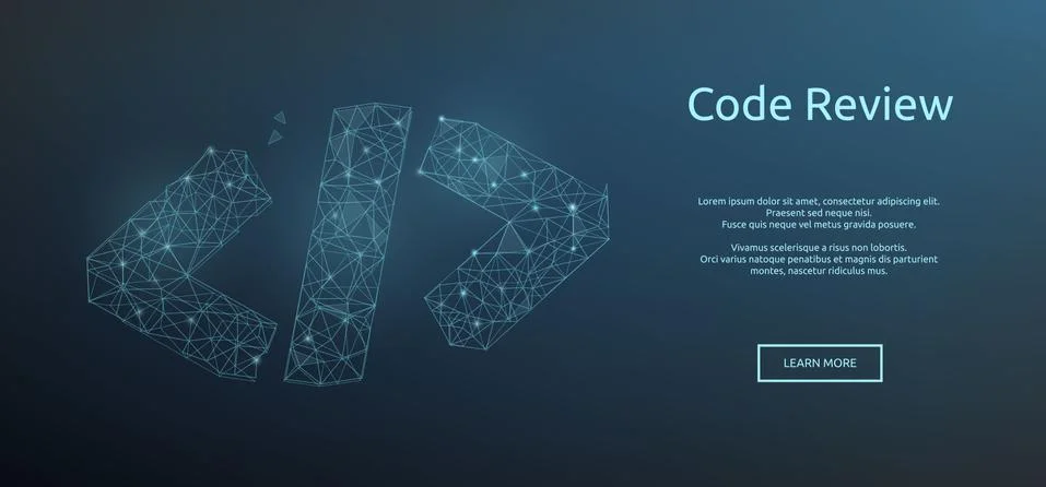 Code symbol in polygonal wireframe style. Concept of code review. Vector Stock Illustration