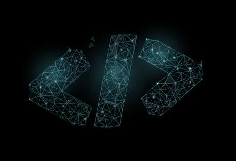 Code symbol in polygonal wireframe style. Concept of software development. Ve Stock Illustration