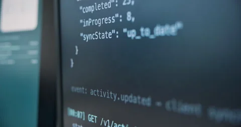 Code, sync or software development on computer screen, data conversion or batch Stock Footage 346801948