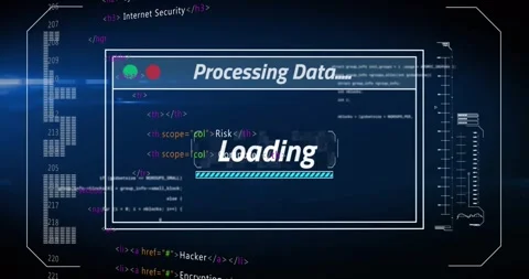 Code tags launching processing overlay sliding glitching shrinking toward edge Stock Footage 320127621