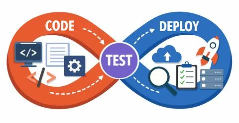 Code Test Deploy Workflow Stock Illustration