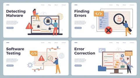 Code testers work. People check applications and programs for errors and bugs Stock Illustration