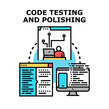 Code testing and polishing software development process Illustrazione stock