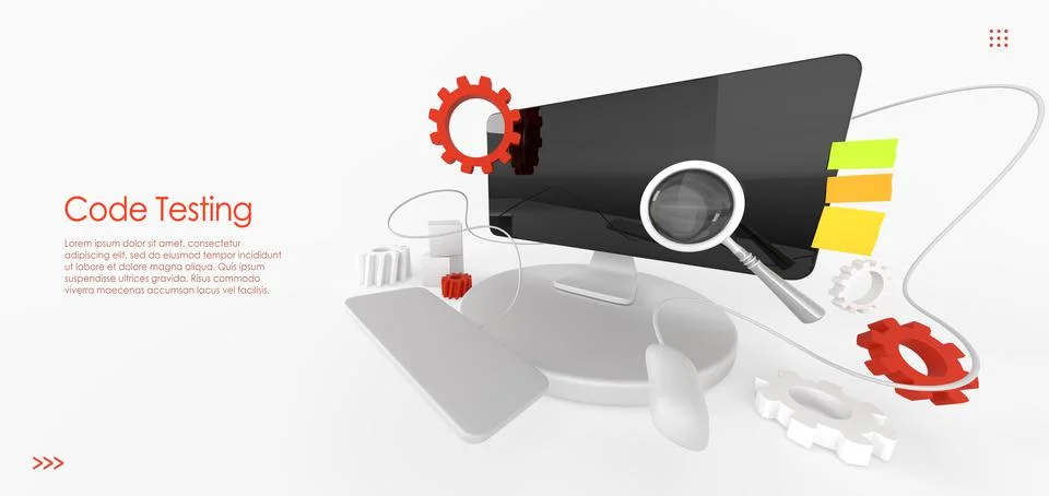 Code testing isometric landing page. Concept of search errors and bugs in Stock Illustration