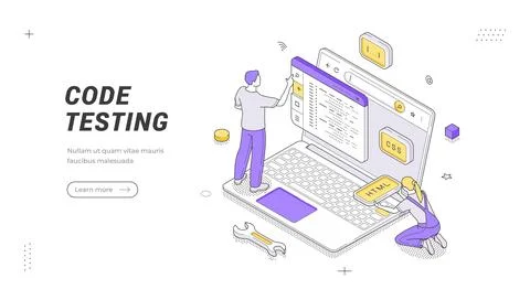 Code Testing Software Development Isometric Banner Vector Illustration Temp.. 库存插图