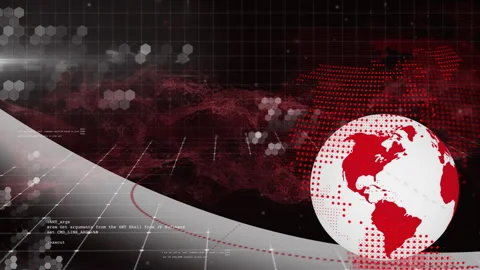 Code text scrolling causing red mist weaving through grid hex rotating globe Stock Footage 312408228