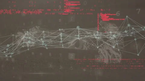 Code-triggered glowing nodes emerging and connecting into network visualizing Stock Footage 313639383