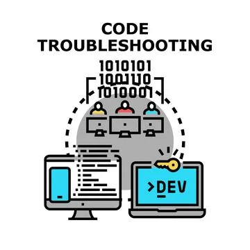 Code troubleshooting process resolving software development issues Stockillustratie