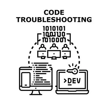 Code troubleshooting process resolving software development issues 스톡 일러스트