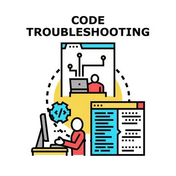 Code troubleshooting process in software development Illustrazione stock