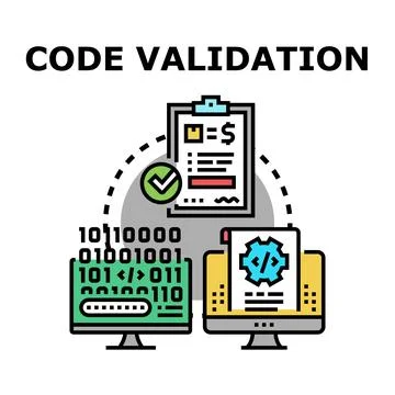 Code validation process for software development quality control Illustrazione stock