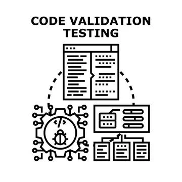 Code validation testing process for software development Illustrazione stock