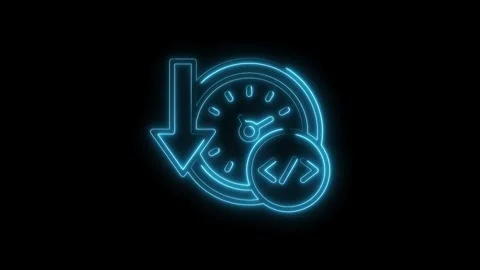 Code version history with downward arrow and time management glowing neon sty Stock Footage 312316070