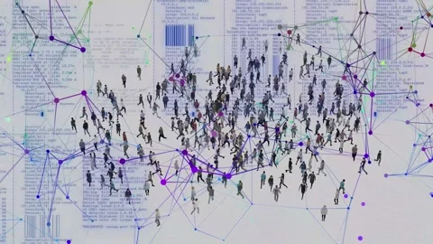 The Code Walkers: electrifying aerial shots of crowds walking amongst neon lines Stock Footage 243198958