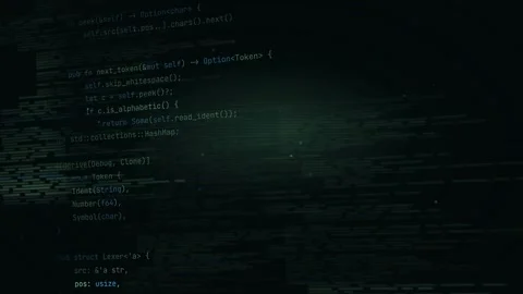 Code Wall Review Animation Dark Background with Green and Blue Code Text Vídeo Stock 344778241