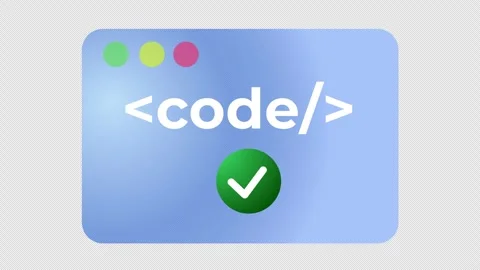 A code window with a green checkmark icon animation. Alpha channel. Stock Footage 296308909
