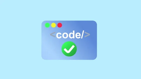 A code window with green checkmark icon 2d Animation with Alpha Matte Stock Footage 336039510