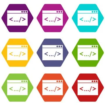 Code window icon set color hexahedron Stockillustratie