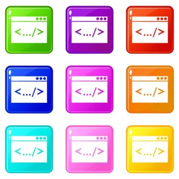Code window icons 9 set Stock Illustration