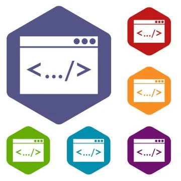 Code window icons set Stock Illustration