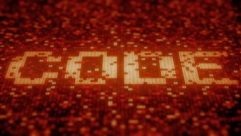 CODE word being made with flashing hexadecimal symbols on a red computer display Stock Footage 112144179