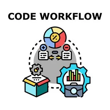 Code workflow process for programming development and software engineering Stock Illustration