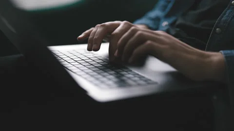 Code writing laptop Stock Footage 214449190