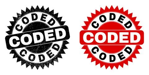 CODED Black Rosette Stamp Seal with Grunged Style Stock Illustration