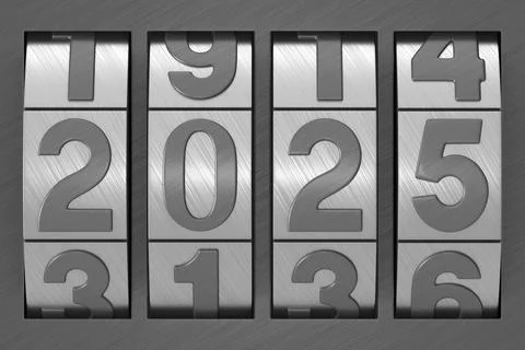 Coded lock. 2025 year. 3D illustration Illustrazione stock