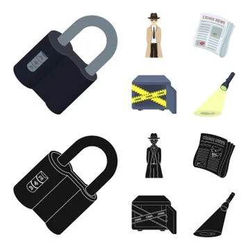 Coded lock, the appearance of the detective, a newspaper with criminal news, a Stock Illustration