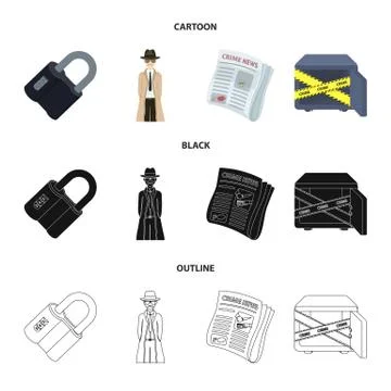 Coded lock, the appearance of the detective, a newspaper with criminal news, a Stock Illustration
