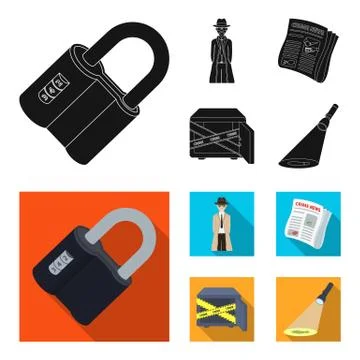 Coded lock, the appearance of the detective, a newspaper with criminal news, a Stock Illustration