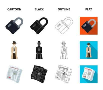 Coded lock, the appearance of the detective, a newspaper with criminal news, a Stock Illustration