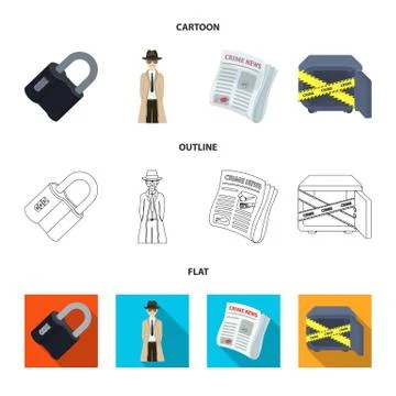 Coded lock, the appearance of the detective, a newspaper with criminal news, a Stock Illustration
