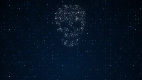 Coded numbers dynamic background with human skull Stock Footage 166099590