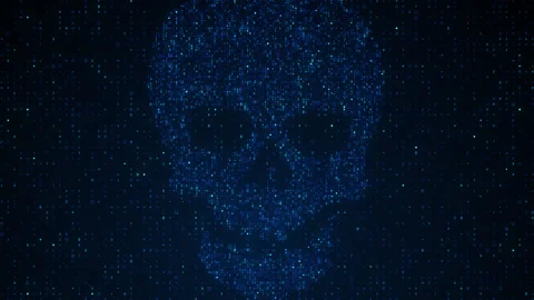 Coded numbers dynamic background with human skull Stock Footage 166099597