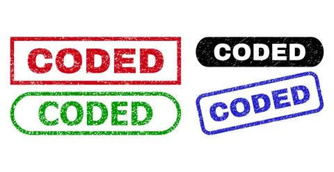 CODED Rectangle Stamp Seals Using Grunged Texture 스톡 일러스트