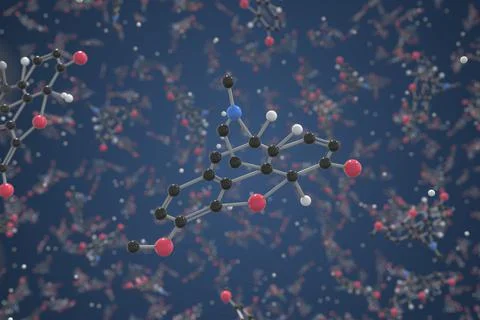 Codeine molecule. Ball-and-stick molecular model. Chemistry related 3d rendering Stock Illustration